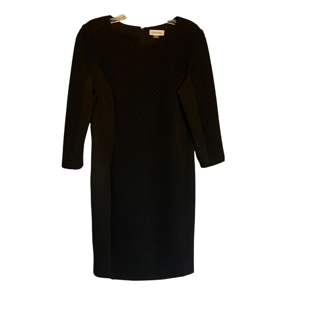 Calvin Klein Black Quilted Panel Stretch Knit Shift Dress Size 6